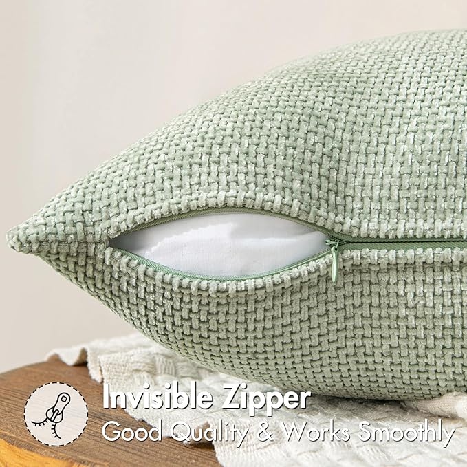 MIULEE Pack of 2 Couch Throw Pillow Covers 18x18 Inch Light Green Modern Boho Accent Decorative Pillow Covers Soft Chenille Farmhouse Cushion Covers for Home Decor Bed Sofa Living Room