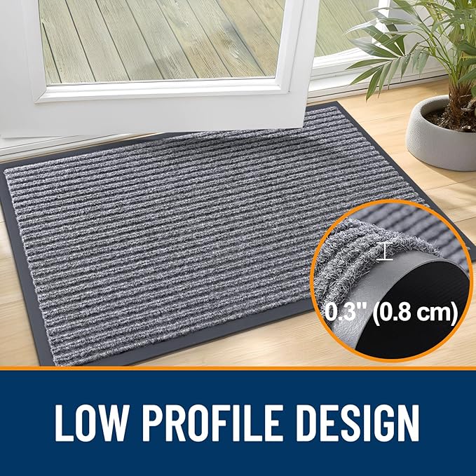 OLANLY Front Door Mat Indoor Outdoor Entrance, Waterproof Heavy Duty Doormat, Fade Resistant, Low Profile, Easy Clean Patio Porch Welcome Floor Mats for Entry, 47x23, Light Gray