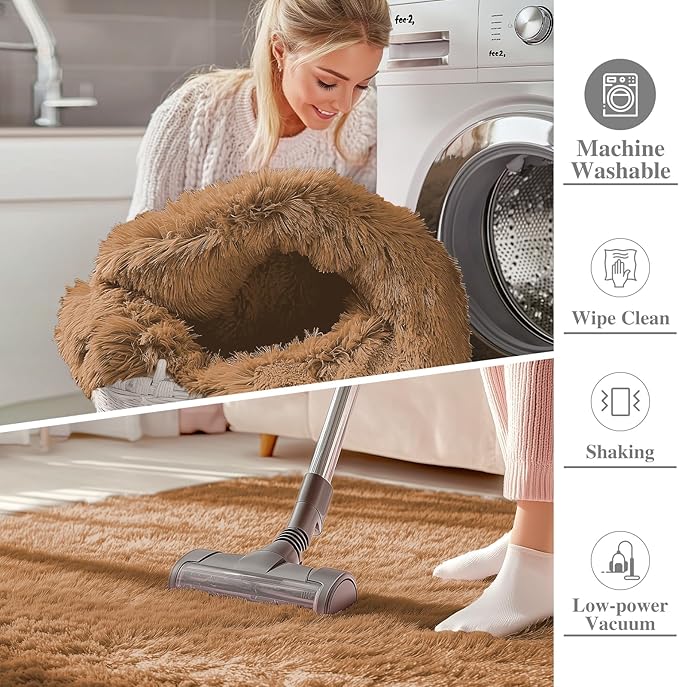 OLANLY 8x10 Machine Washable Large Area Rugs for Living Room, Bedroom, Soft Fluffy Shaggy Bedside Rug, Indoor Floor Carpet for Kids Girls and Boys, Dorms, Nursery, Home Decor Aesthetic, Khaki