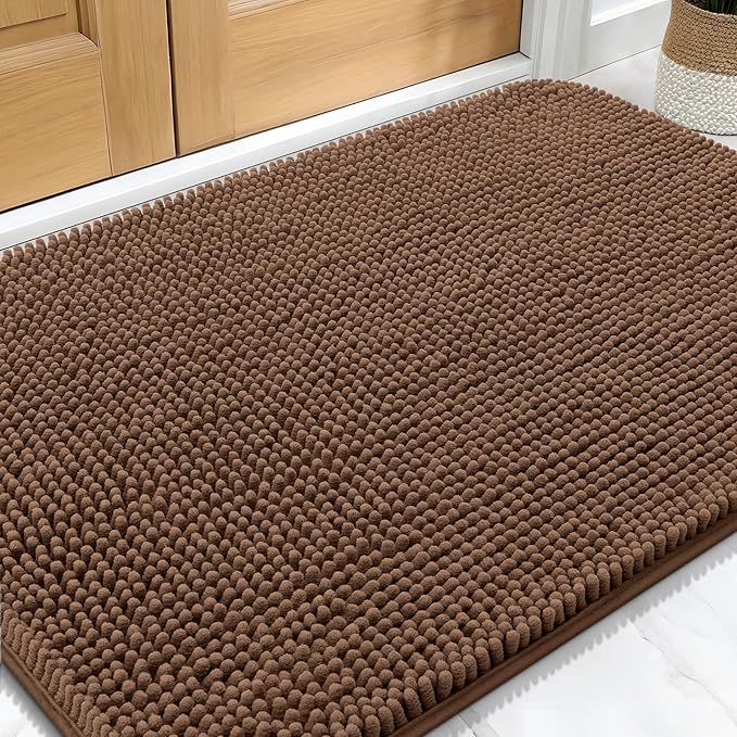 OLANLY Dog Door Mat for Muddy Paws 32x20, Absorbs Moisture and Dirt, Absorbent Non-Slip Washable Doormat, Quick Dry Chenille Mud Mat for Dogs, Entry Indoor Entryway Carpet for Inside Floor, Mocha