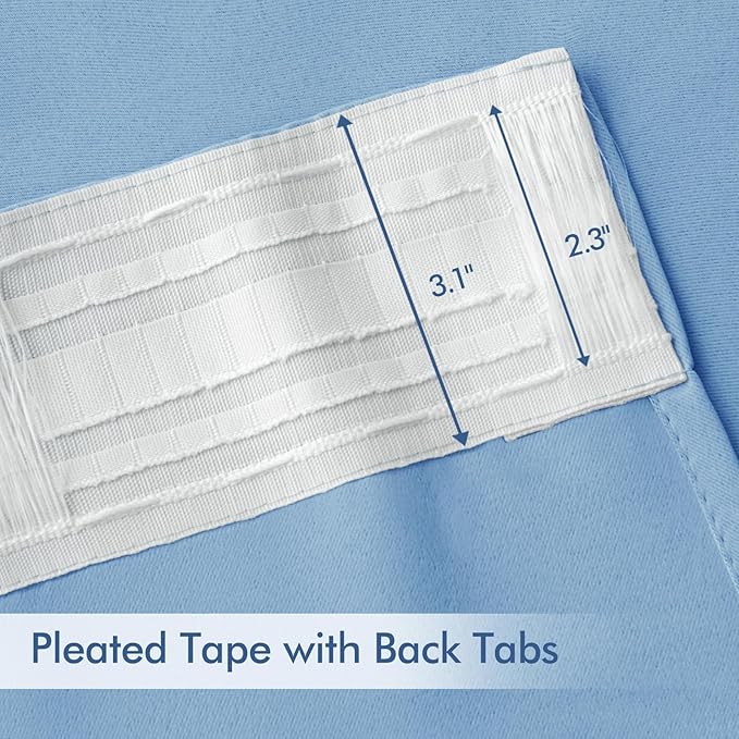 MIULEE Sky Blue Back Tab Blackout Curtain 96 Inch Long 2 Panels Set for Bedroom, Rod Pocket/Pinch Pleat Thermal Insulated Living Room Darkening Pleated Light Blocking Floor to Ceiling Drape