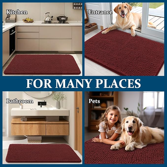 OLANLY Dog Door Mat for Muddy Paws 45x27, Absorbs Moisture and Dirt, Absorbent Non-Slip Washable Doormat, Quick Dry Chenille Mud Mat, Entry Indoor Entryway Carpet for Inside Floor, Caramel Russet