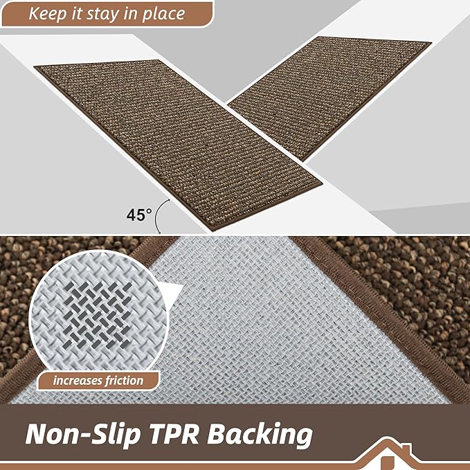 BEQHAUSE Kitchen Rugs 24"x36", Non-Slip Kitchen Mats for Floor, Super Absorbent and Stain Resistant Kitchen Rugs, Machine Washable Rugs for Kitchen, Hallway, Laundry & Sink, Brown