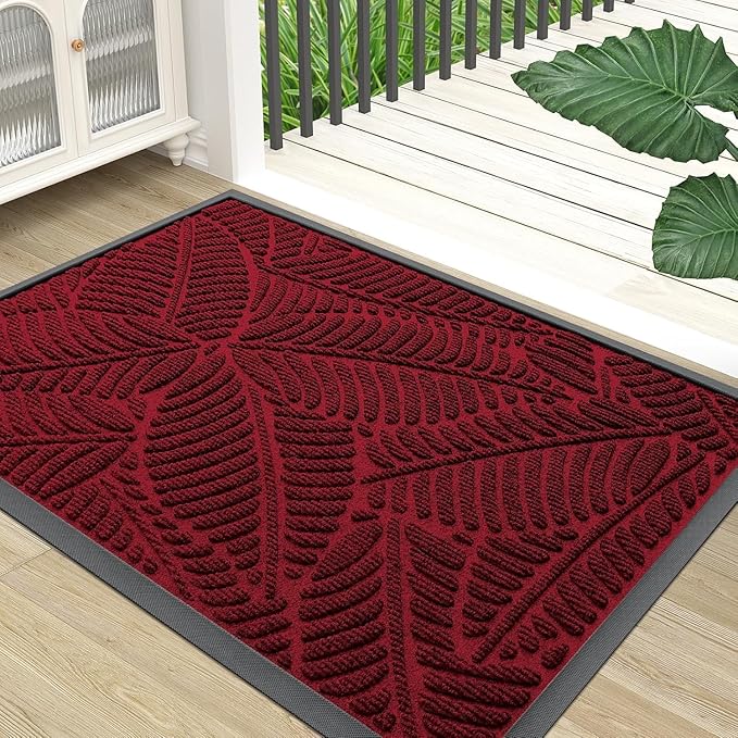 Colorxy Waterproof Doormat, Sturdy Natural Rubber Front Indoor Mat, Non Slip Low Profile Indoor Outdoor Door Mats, Stain and Fade Resistant Floor Mat, Easy Clean Patio Entry Mat, 59''x23'', Burgundy