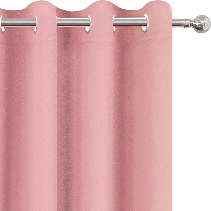 LEMOMO Pink Thermal Blackout Curtains/52 x 72 Inch/Set of 2 Panels Room Darkening Curtains for Bedroom