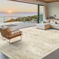 Washable Area Rug 10x14, Large Soft Rugs for Living Room Vintage Beige Rug 10x14 Area Rugs for Bedroom Dining Room Floral Non-Slip Thin Rug