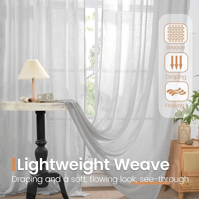 BGment Light Grey Linen Curtains 90 Inch Length for Living Room, Window Drapes Lightweight Rustic Country Textured for Bedroom Farmhouse Decor Rod Pocket, 2 Panels Set, 52 Inch Wide