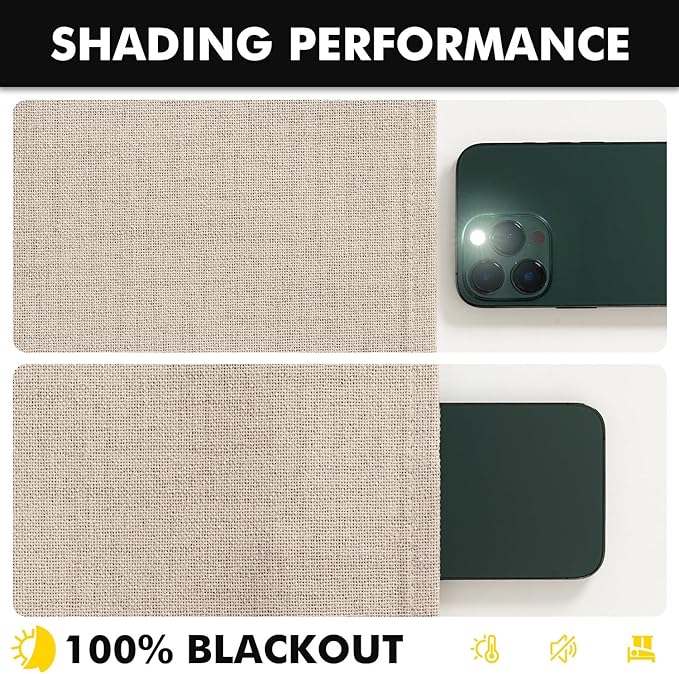 MIULEE 100% Blackout Linen Curtains for Bedroom, Natural Solid Luxury Decor Thermal Insulation Room Darkening Drapes for Living Room Nursery Back Tab Rod Pocket 42 x 72 Inches, 2 Panels
