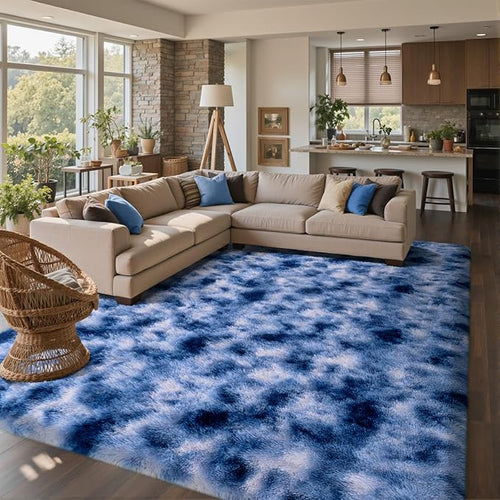 8x10 Ft Extra Large Shag Rugs for Living Room, Ultra Soft Fluffy Furry Area Rugs for Bedroom Indoor Floor, Aesthetic Carpet for Kids Home Decor (Blue)
