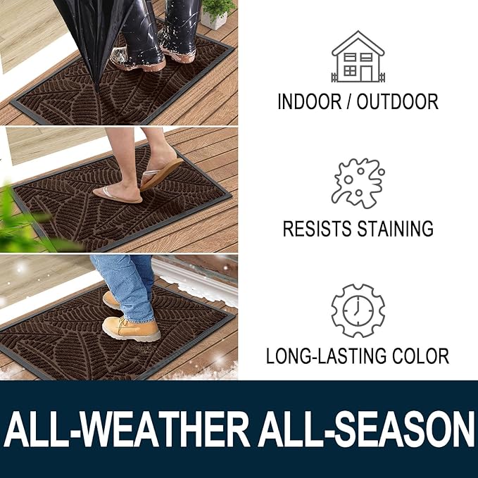 Colorxy Waterproof Doormat, Sturdy Natural Rubber Front Door Mats, Non Slip Low Profile Indoor Outdoor Entrance Mat, Stain Resistant Easy Clean Floor Mat for Patio or Entryway, 47''x17'', Dark Brown