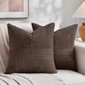 Fancy Homi 2 Packs Dark Brown Euro Decorative Throw Pillow Covers 28x28 Inch for Couch Bed, Rustic Farmhouse Boho Home Decor, Soft Corss Corduroy Patchwork Textured Square Cushion Case 71x71 cm