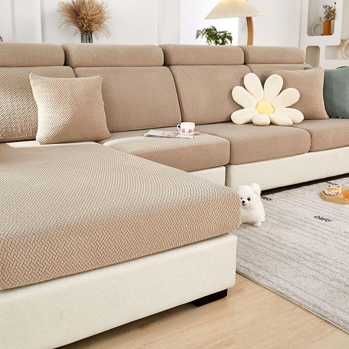 Sofa Covers Couch Covers for Sofa Pet Friendly Couch Cushion Covers Universal Sofa Covers Washable Stretch Slipcovers for Sectional Sofa (Texture Light Coffee,Back Cover M)