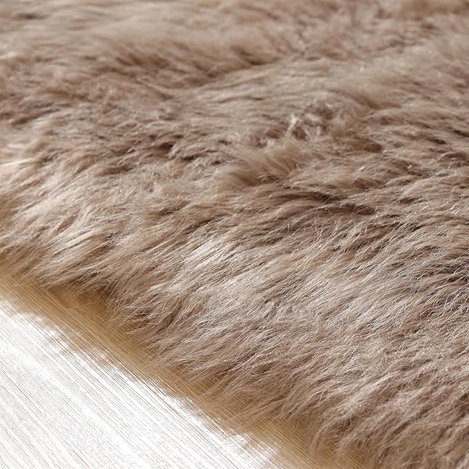 ORINOVA Faux Sheepskin Beige 3x5 Fluffy Fur Washable Area Rugs for Bedroom Shaggy Carpet for Living Room Nursery Rug Cute Home Décor
