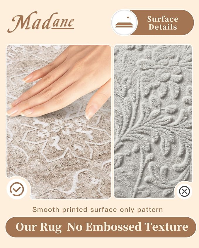 Madane 3x5 Area Rugs for Entryway,Washable Vintage Low Pile Non-Slip Throw Area Rugs, Accent Rug Floral Print Indoor Mat for Bedside Living Room Kitchen Bedroom, Brown/Sand