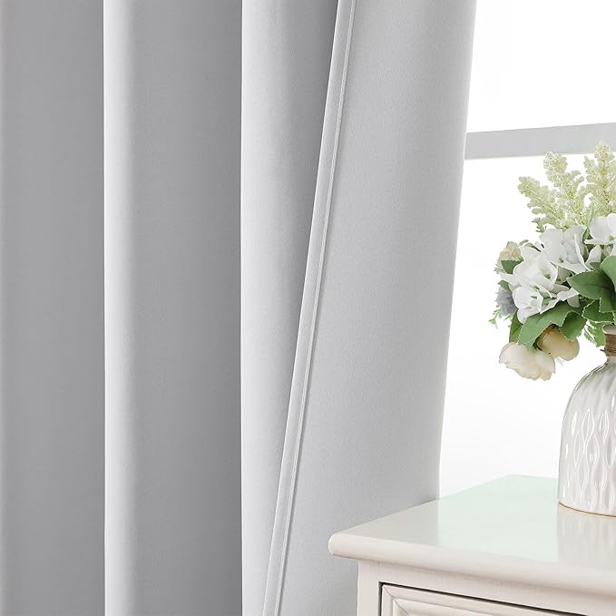 CUCRAF Grayish White Blackout Curtains 72 inch Length 2 Panels Set, Rod Pocket Room Darkening Drapes for Bedroom Living Room, Insulated Thermal Light Blocking Window Curtain (W52 x L72 Inch)