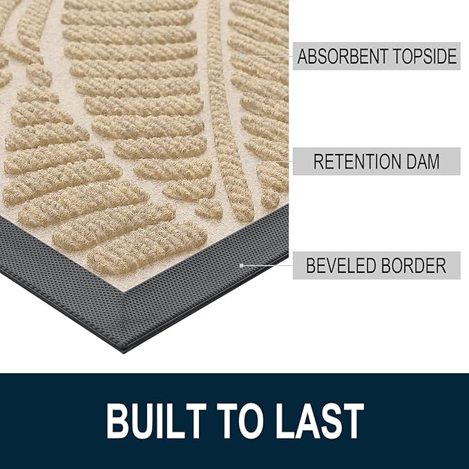 Colorxy Waterproof Doormat, Sturdy Natural Rubber Front Indoor Mat, Non Slip Low Profile Indoor Outdoor Door Mats, Stain and Fade Resistant Floor Mat, Easy Clean Patio Entrance Mat, 48''x32'', Beige