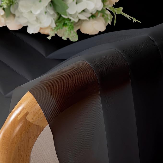 OWENIE Short Sheer Curtains 30 Inches 2 Panels Set, Kitchen Tiers Light Filtering Rod Pocket Cafe Curtains for Bathroom Small Half Window, 42 in W x 30 in L, Black