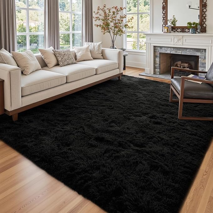 5x8 Ft Extra Large Shag Rugs for Living Room, Ultra Soft Fluffy Furry Area Rugs for Bedroom Indoor Floor, Aesthetic Carpet for Kids Home Decor (Black)