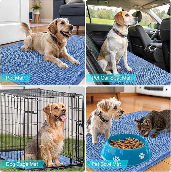 OLANLY Dog Door Mat for Muddy Paws 59x35, Absorbs Moisture and Dirt, Absorbent Non-Slip Washable Doormat, Quick Dry Chenille Mud Mat, Entry Indoor Entryway Carpet for Inside Floor, Cornflower Blue