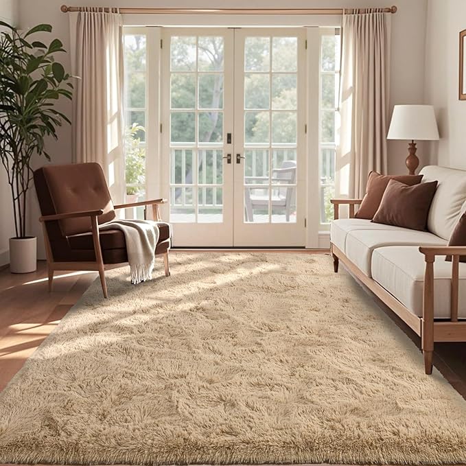 5x7 Ft Shag Beige Rugs for Bedroom Living Room, Ultra Soft Fluffy Furry Area Rugs for Playroom Indoor Floor, Aesthetic Carpet for Kids Home Decor