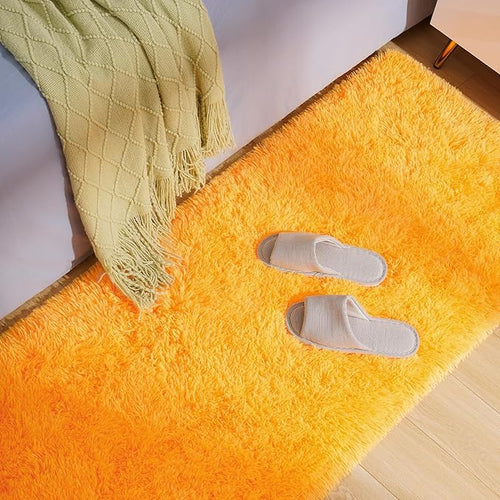 Amearea Shag Fluffy Runner Rug for Bedroom Girls Living Room, 2x6 Feet Extra Soft and Fuzzy Shaggy Rugs, Non Slip, Indoor Floor Long Carpet Mat for Boys Nursery Home Decor, Orange