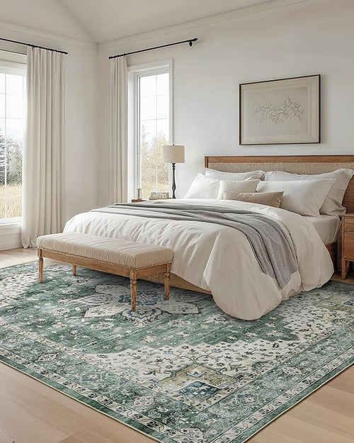 AMADA HOMEFURNISHING 5x7 Area Rugs, Washable Living Room Rug Low-Profile with Non-Slip Backing & Durable Edge Binding, Vintage 5x7 Rugs for Living Room, Bedroom, Dining Room