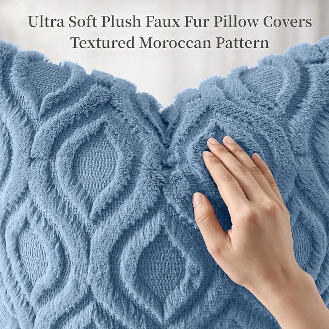 decorUhome Throw Pillow Covers 22x22 Inch Set of 2, Soft Plush Faux Wool Blue Solid Couch Pillow Covers, Accent Euro Sham Farmhouse Neutral Square Pillow Cases for Sofa Bed Living Room