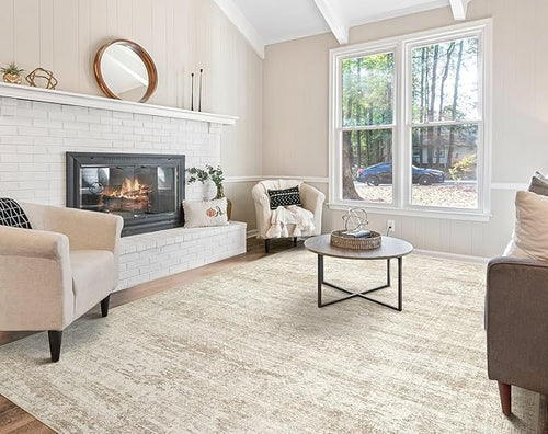 5x8 Area Rug Living Room Rugs - Washable Neutral Modern Abstract Soft Thin Rug Indoor Floor No Slip Rug Carpet for Bedroom Under Dining Table Home Office Decor - Beige/Brown