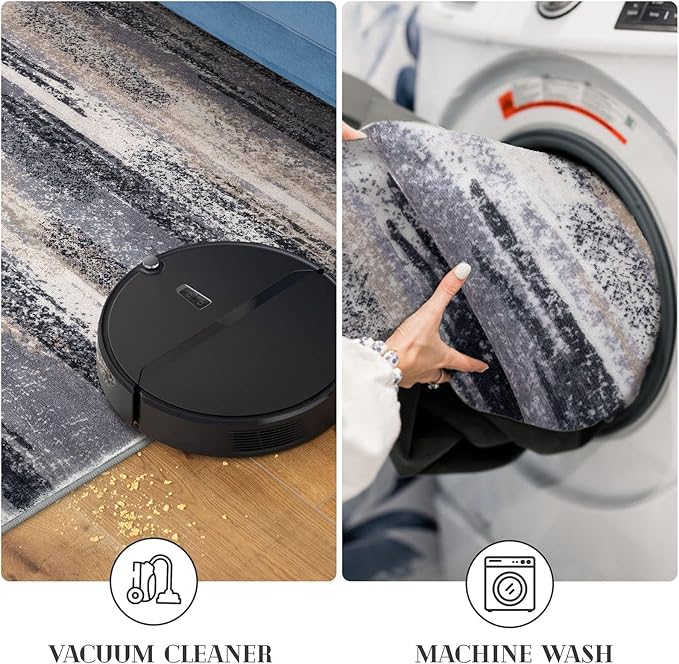 Lansny Modern Abstract Runner Rug 3x8, Grey Black Multi Washable Kitchen Runner Non-Slip Soft Hallway Rug Runner Thin Print Faux Wool Carpet for Entryway Bedroom Laundry Room Indoor Home Office Decor