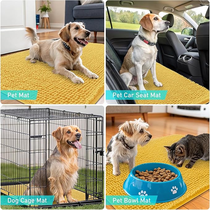 OLANLY Dog Door Mat for Muddy Paws 47x17, Absorbs Moisture and Dirt, Absorbent Non-Slip Washable Doormat, Quick Dry Chenille Mud Mat for Dogs, Entry Indoor Entryway Carpet for Inside Floor, Yellow