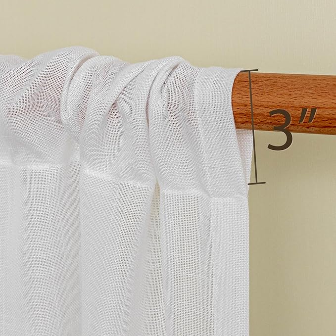 MYSKY HOME Semi Sheer White Curtains 36 Inches Long for Kitchen 2 Panels, Light Filtering Cream Tiers Curtains Rod Pocket Neutral Window Drapes for Bathroom/Cafe/Basement, Pure White, 34 x 36 Inch