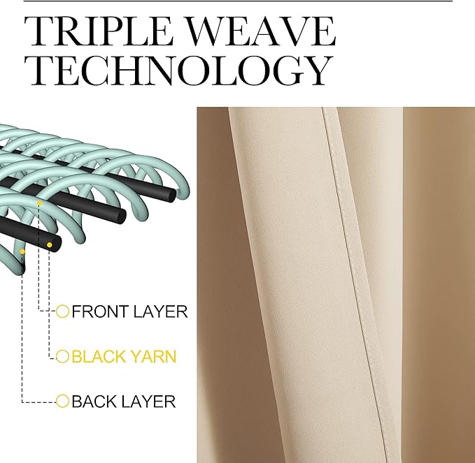 NICETOWN Bedroom Room Darkening Curtains, Biscotti Beige, 1 Pair, 55 inches by 102 Inch, Triple Weave Microfiber Grommet Top Thermal Insulated Solid Darkening Panels/Drapes for Kid's Room