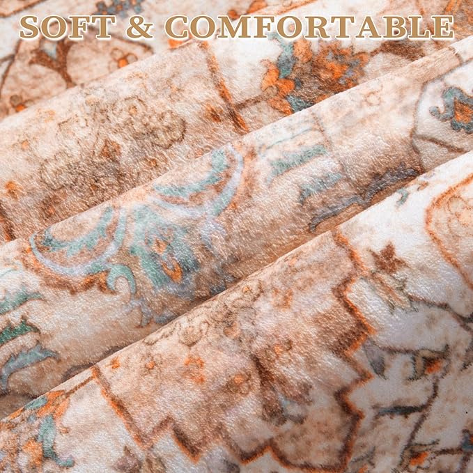 SERISSA Boho Rugs for Entryway, 2x3 Peach Cream Entryway Rug Non-Slip Washable Small Area Rug, Ultra Soft Vintage Low-Pile Indoor Door Mat Floor Carpet for Entrance Bedroom Kitchen Bathroom