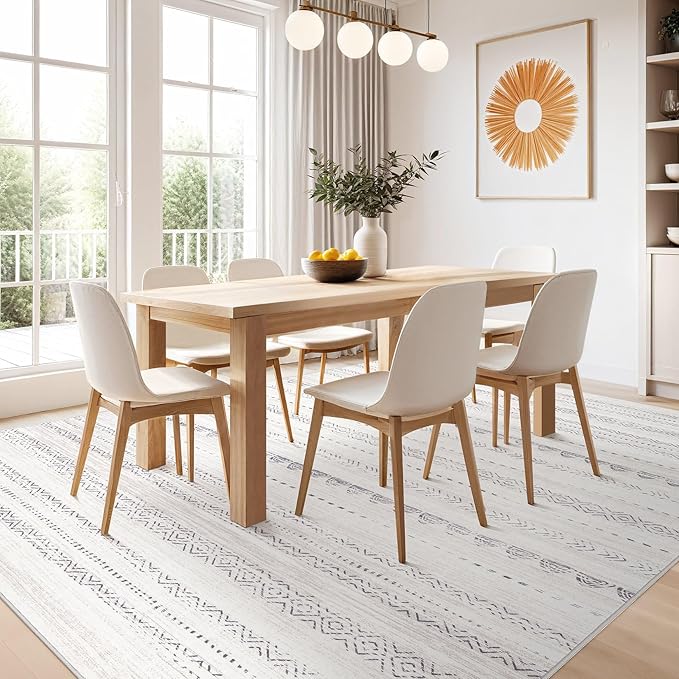 Nakagishi 10x13 Area Rugs Living Room: Washable Boho Large Neutral Soft Farmhouse Rug Stain Resistant Modern Moroccan Non-Slip Indoor Floor Carpet for Bedroom Nursery Kids Playroom Office- Gray