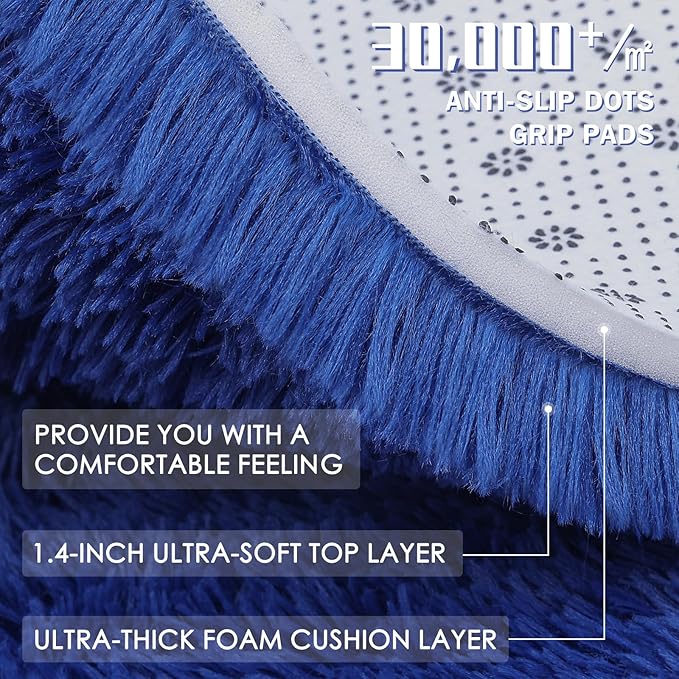 OLANLY Navy Blue Round Rugs for Bedroom - Machine Washable, 7 ft Circle Area Rugs for Living Room, Soft and Fluffy Shaggy Carpet for Teen Girls and Boys, Nursery Rooms, Dorms, Home Decor Aesthetic