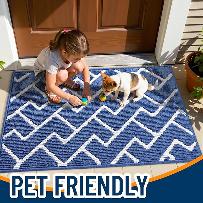 OLANLY Front Door Mat, Non-Slip Rubber Backing, Dirt Resistant and Absorbent, Washable, Easy to Clean Low-Profile Indoor Doormat for Back Door, Entryway, Inside Entrance, 59x35, Navy