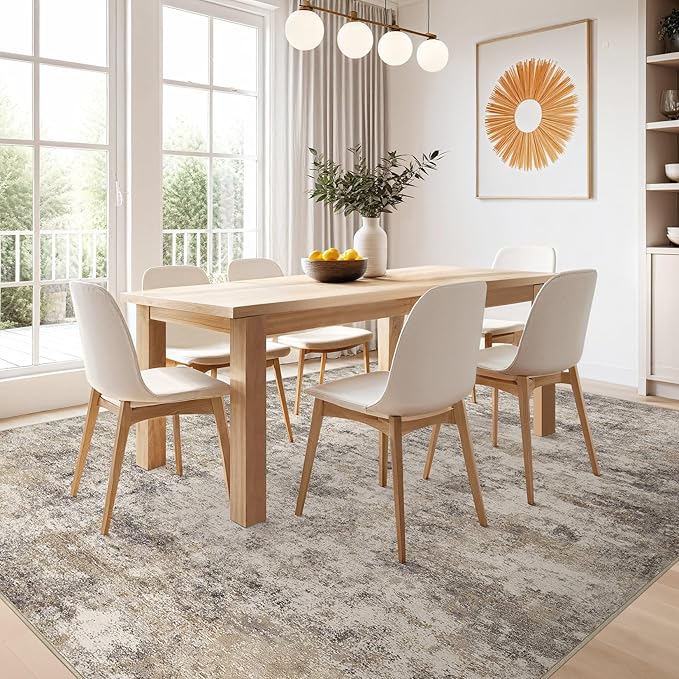 Nakagishi 9x12 Area Rugs Living Room: Washable Abstract Large Neutral Soft Rug Stain Resistant Modern Indoor Floor Non-Slip Carpet for Bedroom Nursery Kids Playroom Office Dining Room Dorm- Brown Grey