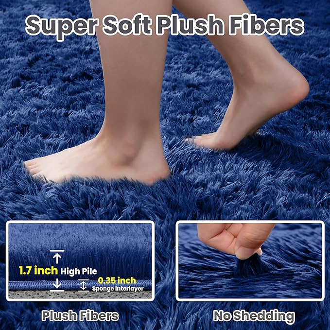 5x8 Area Rugs for Living Room: Soft Fluffy Shag Blue Rugs for Bedroom, Non Slip Large Fuzzy Plush Rug Indoor Floor Carpet for Nursery Kids Boys Girls Room, Dorms, Playroom, Modern Home Decor