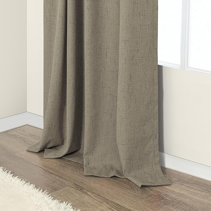 Taupe Blackout Curtains 90 Inches Long Thick Linen Patio Curtain for Sliding Glass Doors Neutral Cottagecore Home Decor Living Room Darkening Energy Saving Drape Window Coverings 52x90 Length 2 Panels