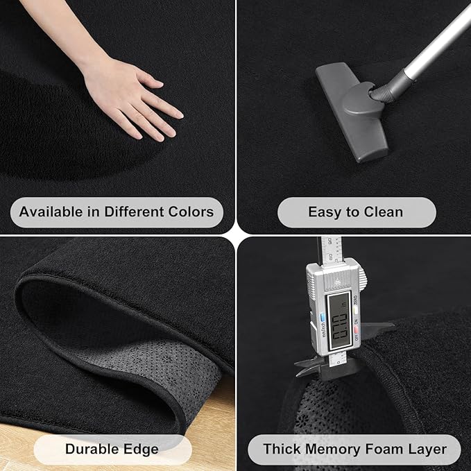 Amearea Black Round Area Rugs 4ft Washable Circle Rugs for Bedroom Living Room, Fluffy Indoor Thickened Memory Foam Rug, Non Slip Minimalist Circular Carpet for Kids Boys Girls Dorm Nursery Room Decor