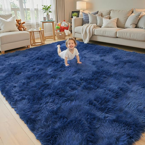 Area Rugs 9x12 Living Room, Shaggy Carpet Soft Plush Furry Bedside Rug Large Area Rugs for Bedroom Kids Girls Boys Home Decor Anti Slip(9 x 12, Royal Blue)