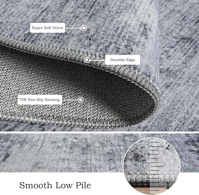 Toneed Abstract Area Rug 8x10 Modern Washable Rug Soft Non Slip Rug Low Pile for Bedroom Living Room Dining Room Grey
