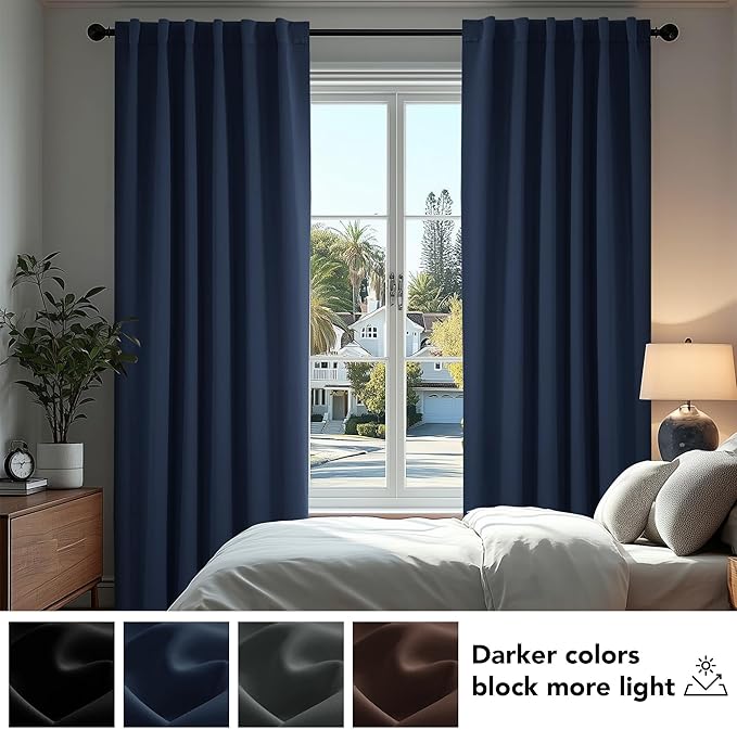 Deconovo Blackout Curtains, Thermal Insulated, W42 x L95 2 Panels, Back Tab, Machine Washable, Room-Darkening Drapes for Bedroom/Living Room Navy Blue