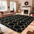 8x10 Fluffy Area Rugs for Living Room,Shag Area Rug for Bedroom,Geometric Soft Fuzzy Rug Non-Shedding Indoor Plush Carpet for Kids Bedroom Nursery Home Decor,Black and Gold