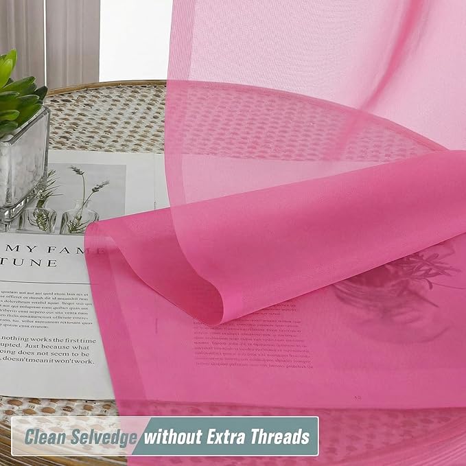 Sheer Curtains 84 Inches Long 2 Panels, Elegant Airy Transparent Light Filtering Window Curtains, Window Drapes for Living Room Bedroom, Top Dual Rod Pocket Design, Hot Pink, 2x42Wx84L Inches