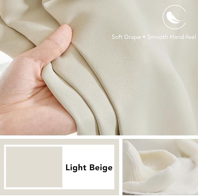 Deconovo Blackout Curtains, Thermal Insulated, W70 x L95 2 Panels, Back Tab, Machine Washable, Room-Darkening Drapes for Bedroom/Living Room Light Beige