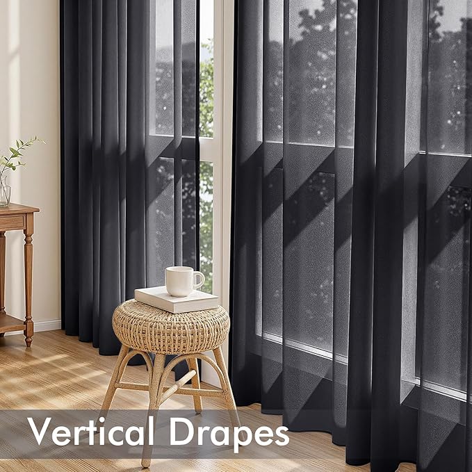MIULEE Black Sheer Curtains 90 Inches Long, 4 Panels Set, Light Filtering Halloween Rod Pocket Voile Drapes for Living Room and Bedroom, Airy Soft Fabric Window Treatments, 54 x 90 Inches