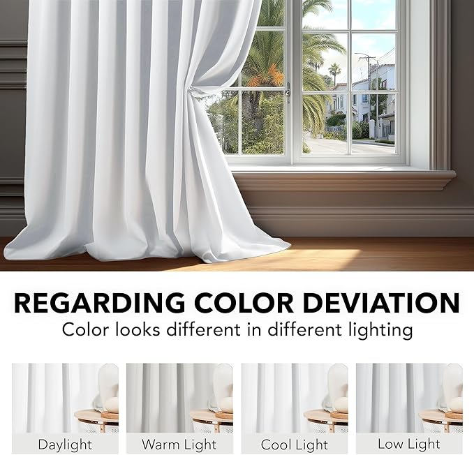 Deconovo Room Darkening Curtains, Thermal Insulated Noise-Reducing Window Panels for Bedroom, Living Room and Home Office, 2 Panels, Pure White, 70W x 108L Inch