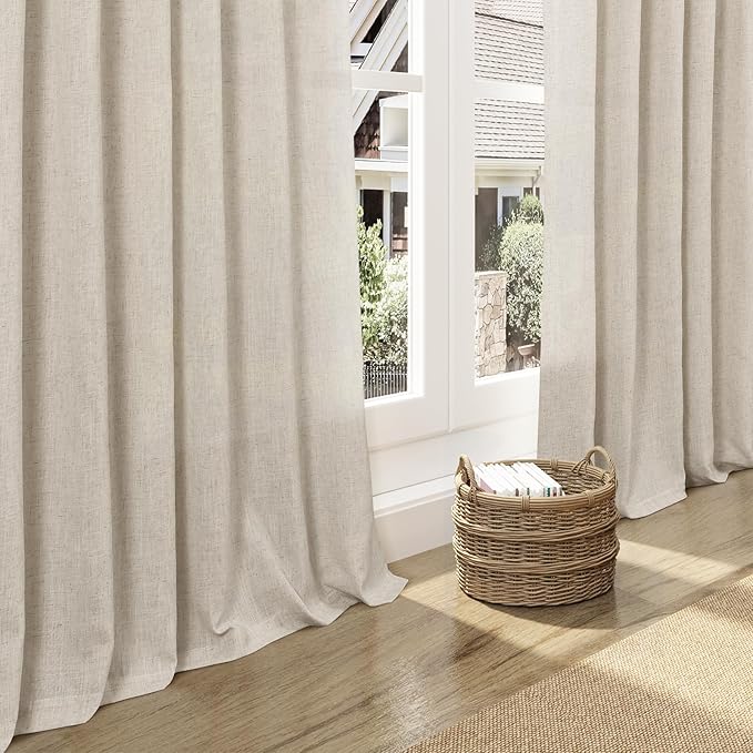 Boho Linen Curtains for Living Room 98 Inches Long Light Filtering Semi Sheer Curtain Back Tab Boho Eclectic Home Decor Elegant Luxury Farmhouse Drapes for Bedroom Dinner Room 52x98, 2 Panels