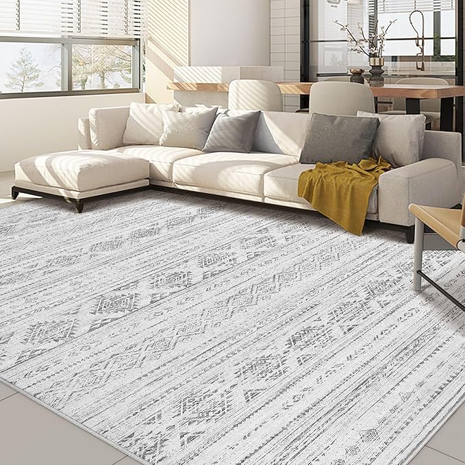 Nakagishi 7x9 Area Rug Living Room: Washable Boho Large Neutral Soft Farmhouse Modern Rugs Stain Resistant Moroccan Non-Slip Indoor Carpet for Bedroom Nursery Kids Office Dining Room- Dark Grey